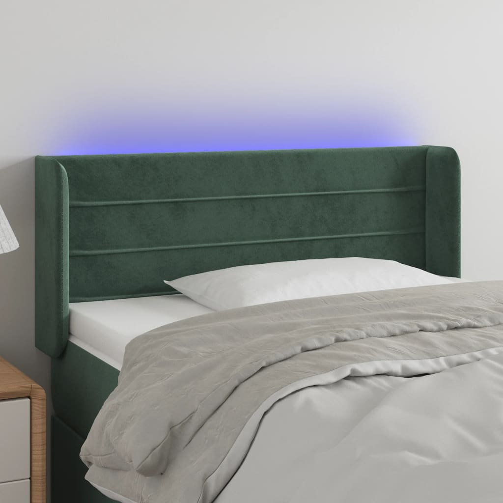 Čelo postele s LED tmavě zelené 93 x 16 x 78/88 cm samet