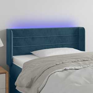 Čelo postele s LED modré 93 x 16 x 78/88 cm samet - obrázek 1