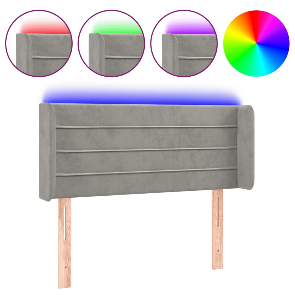 vidaXL Čelo postele s LED světle šedé 103 x 16 x 78/88 cm samet