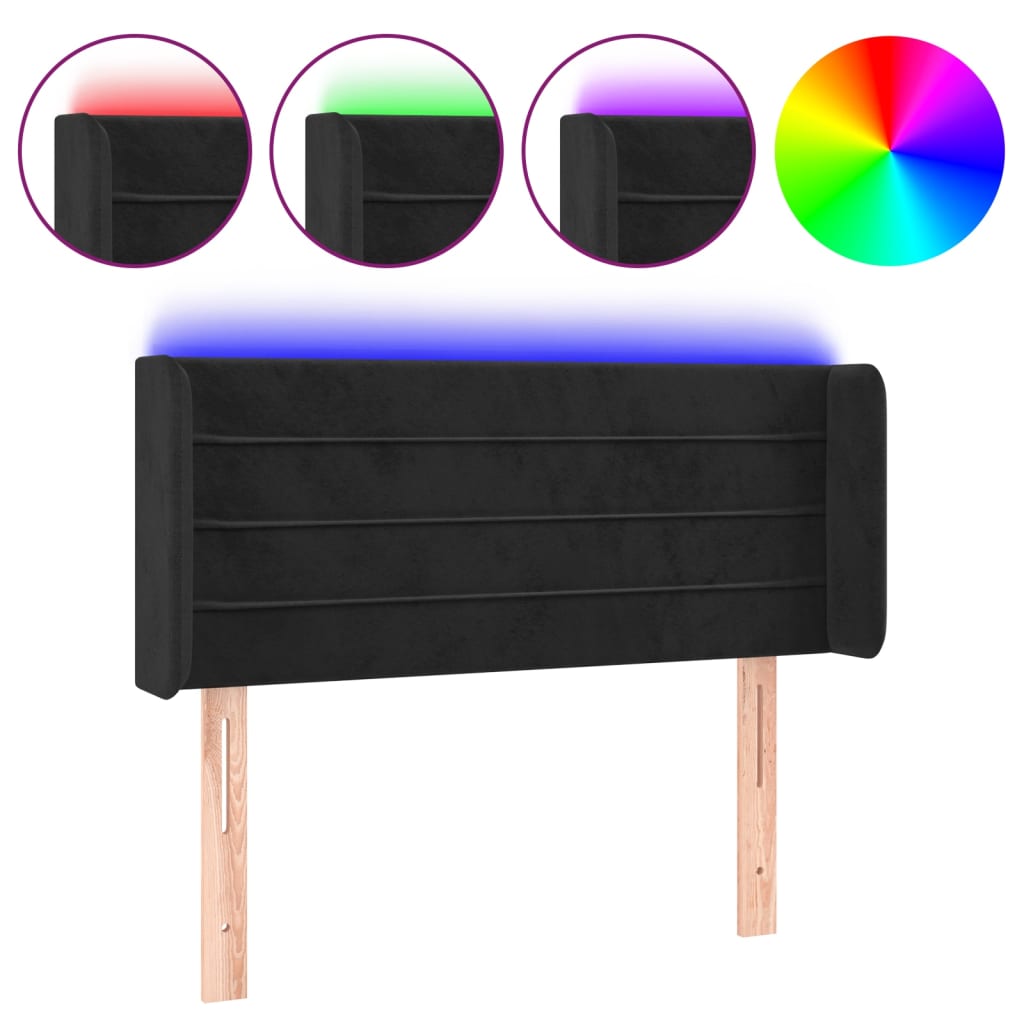 vidaXL Čelo postele s LED černé 103 x 16 x 78/88 cm samet