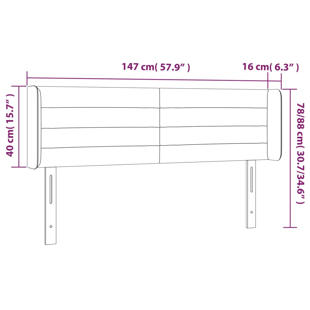 világosszürke bársony LED-es fejtámla 147 x 16 x 78/88 cm