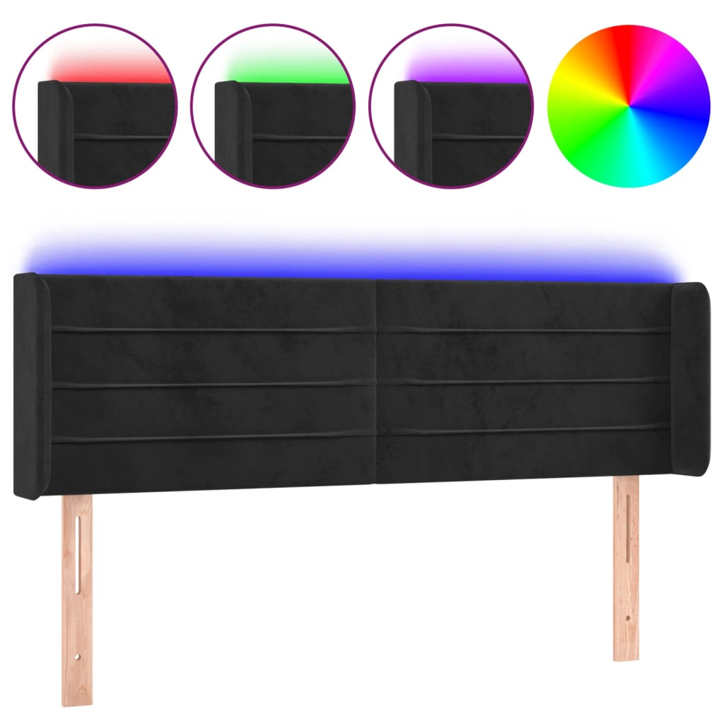 vidaXL Čelo postele s LED černé 147 x 16 x 78/88 cm samet