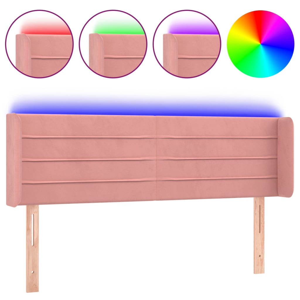vidaXL Čelo postele s LED růžové 147 x 16 x 78/88 cm samet