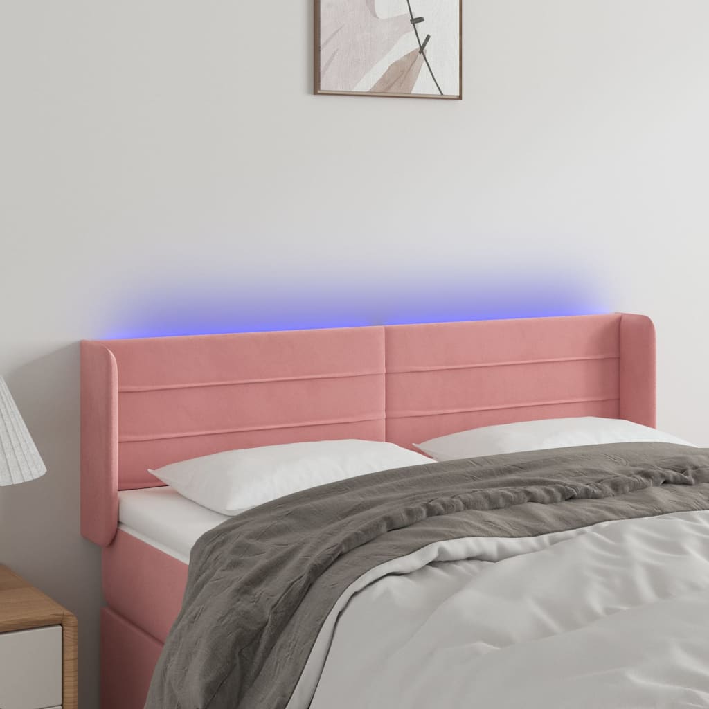 vidaXL Tăblie de pat cu LED, roz, 147x16x78/88 cm, catifea