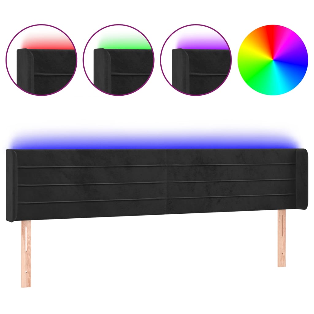 vidaXL Čelo postele s LED černé 163 x 16 x 78/88 cm samet