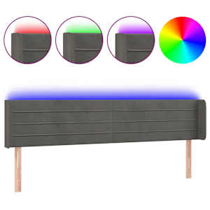 Čelo postele s LED tmavě šedé 183 x 16 x 78/88 cm samet - obrázek 2