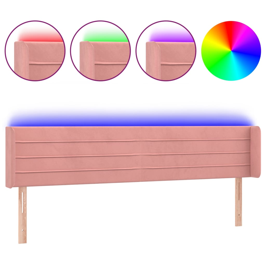 vidaXL Čelo postele s LED růžové 183 x 16 x 78/88 cm samet