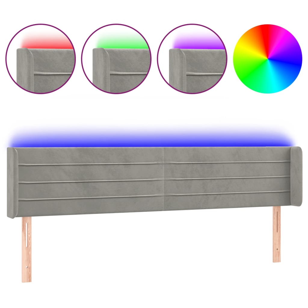vidaXL ÄŚelo postele s LED svÄ›tle ĹˇedĂ© 203 x 16 x 78/88 cm samet