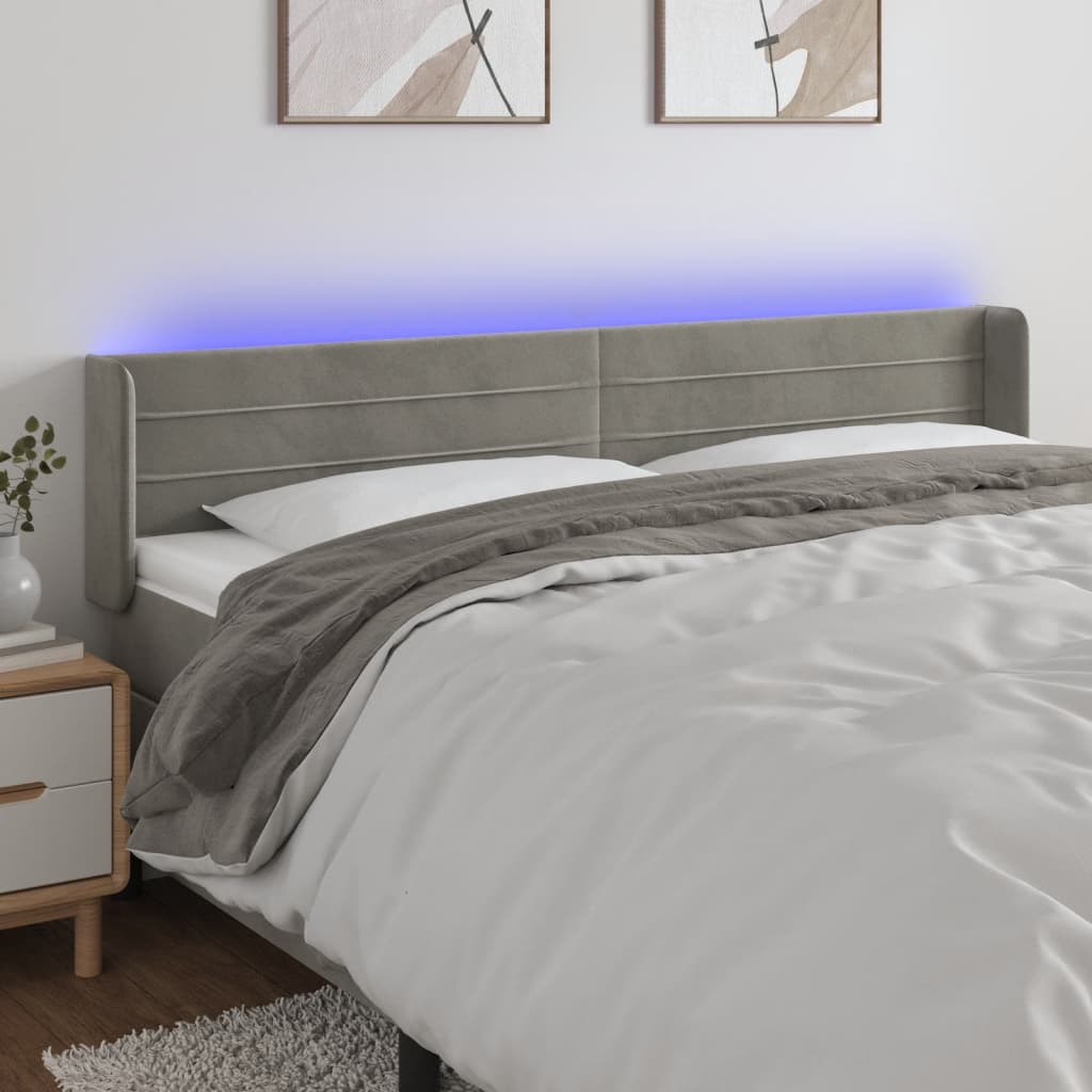 vida XL LED Kopfteil Hellgrau 203x 16x 78/88 cm Samt
