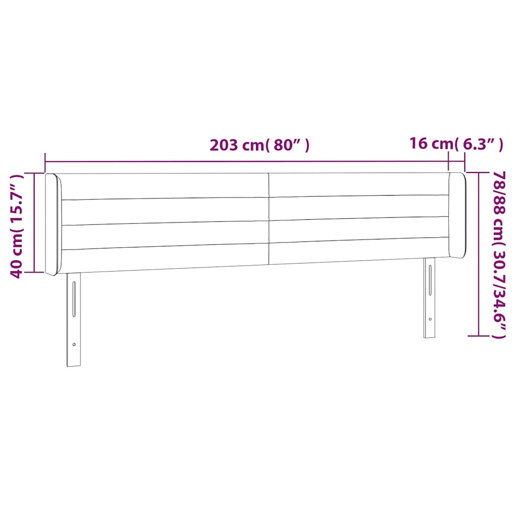 Čelo postele s LED tmavě modré 203 x 16 x 78/88 cm samet - obrázek 7