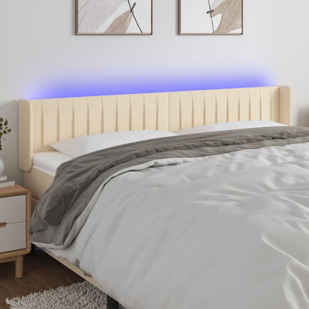 vidaXL Tăblie de pat cu LED, crem, 183x16x78/88 cm, textil