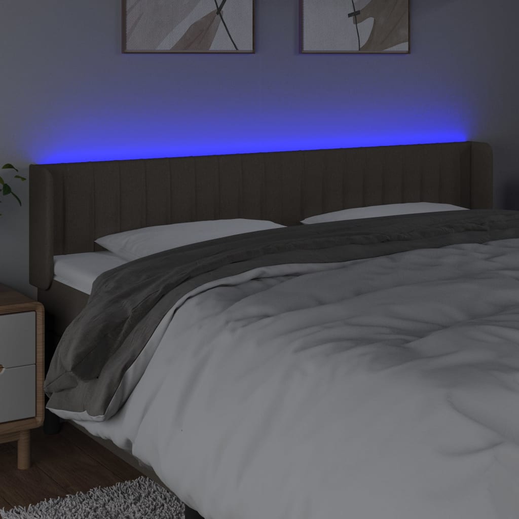 gultas galvgalis ar LED, 203x16x78/88 cm, pelēkbrūns audums | Stepinfit.lv