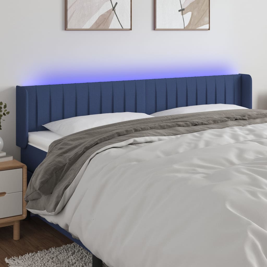 gultas galvgalis ar LED, 203x16x78/88 cm, zils audums | Stepinfit.lv