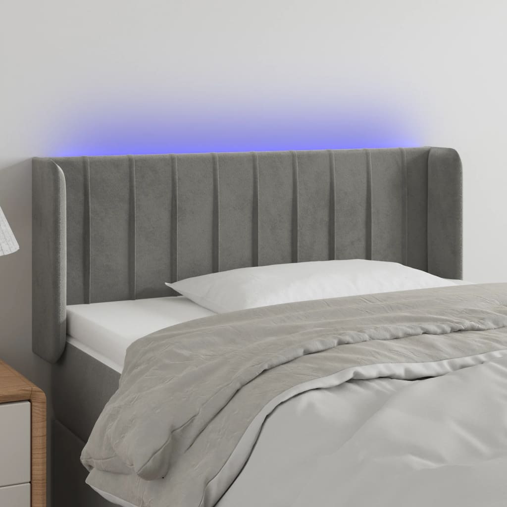 vidaXL Tête de lit à LED Gris clair 103x16x78/88 cm Velours