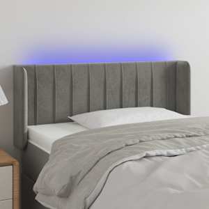 Čelo postele s LED světle šedé 103 x 16 x 78/88 cm samet - obrázek 1