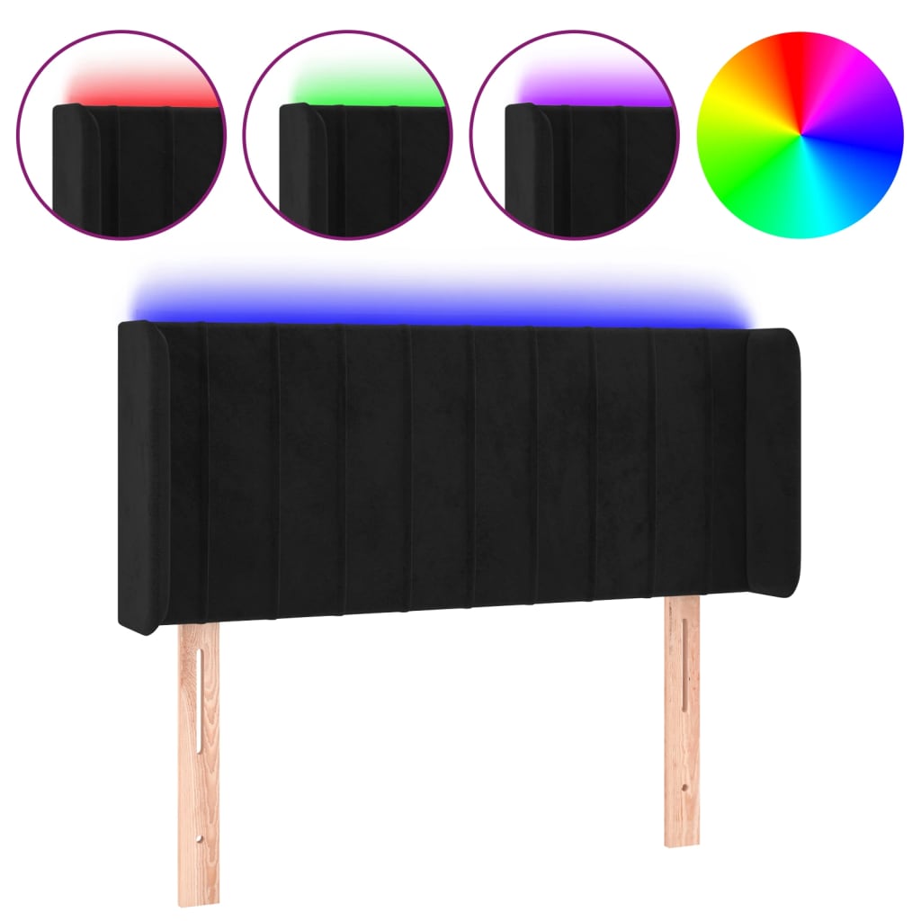 vidaXL ÄŚelo postele s LED ÄŤernĂ© 103 x 16 x 78/88 cm samet