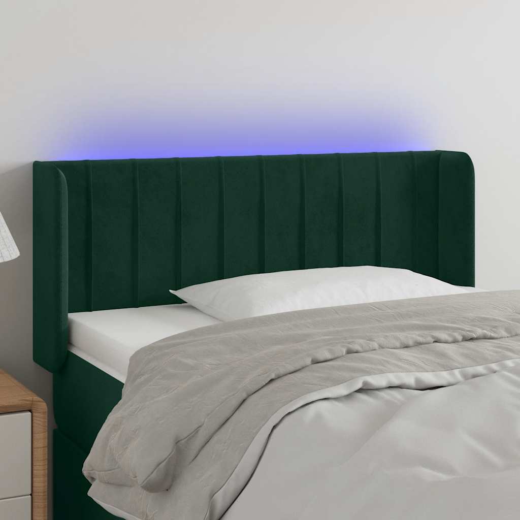 vidaXL Tăblie de pat cu LED, verde închis, 103x16x78/88 cm, catifea