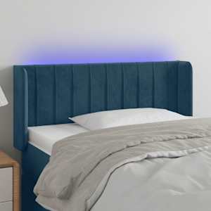 Čelo postele s LED tmavě modré 103 x 16 x 78/88 cm samet - obrázek 1