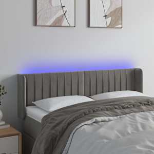 Čelo postele s LED světle šedé 147 x 16 x 78/88 cm samet - obrázek 1