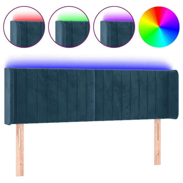 vidaXL LED-voodipeats, tumesinine, 147x16x78/88 cm, samet