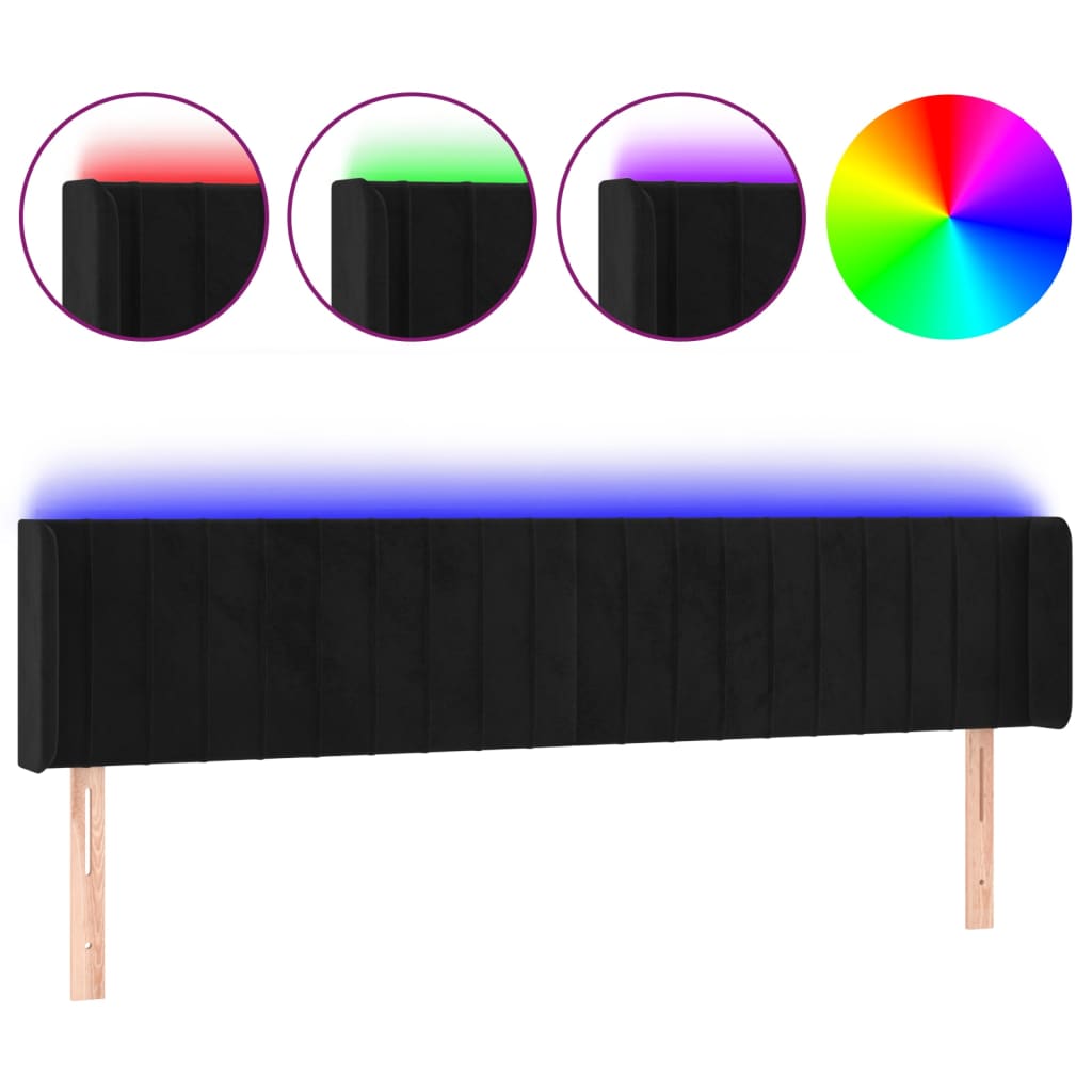 vidaXL Čelo postele s LED černé 163 x 16 x 78/88 cm samet