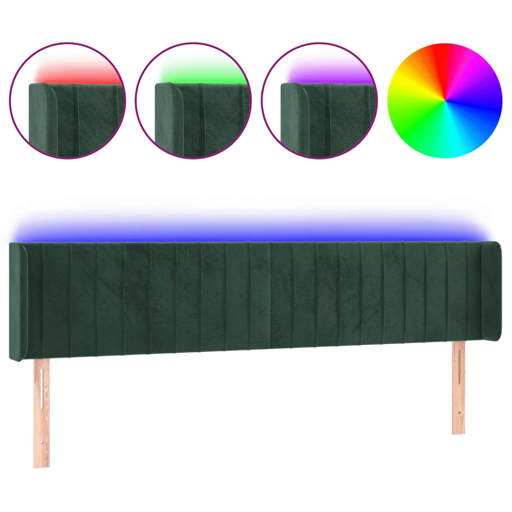 vidaXL Čelo postele s LED tmavě zelené 163 x 16 x 78/88 cm samet
