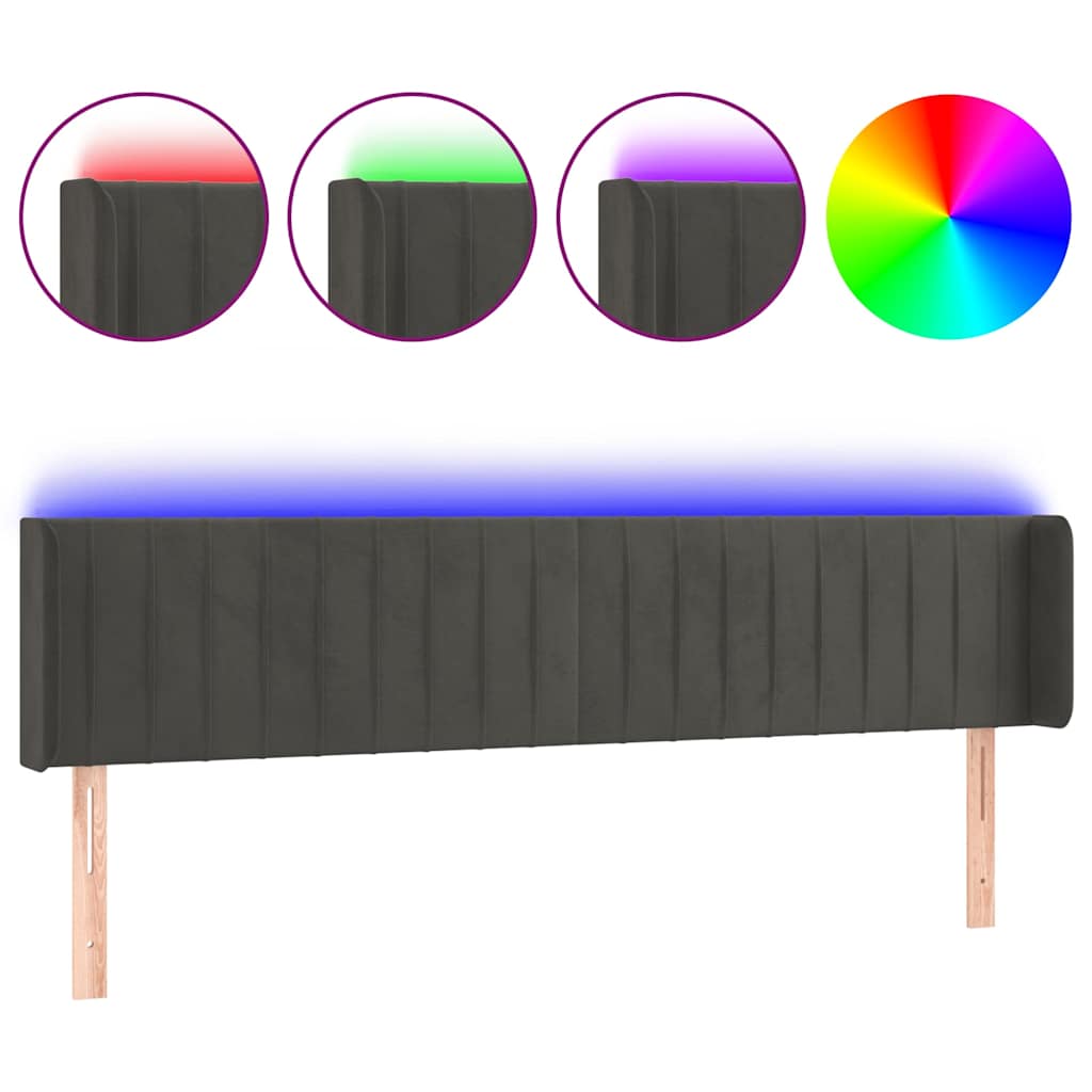vidaXL Hoofdbord LED 183x16x78/88 cm fluweel donkergrijs grijs, foto 3