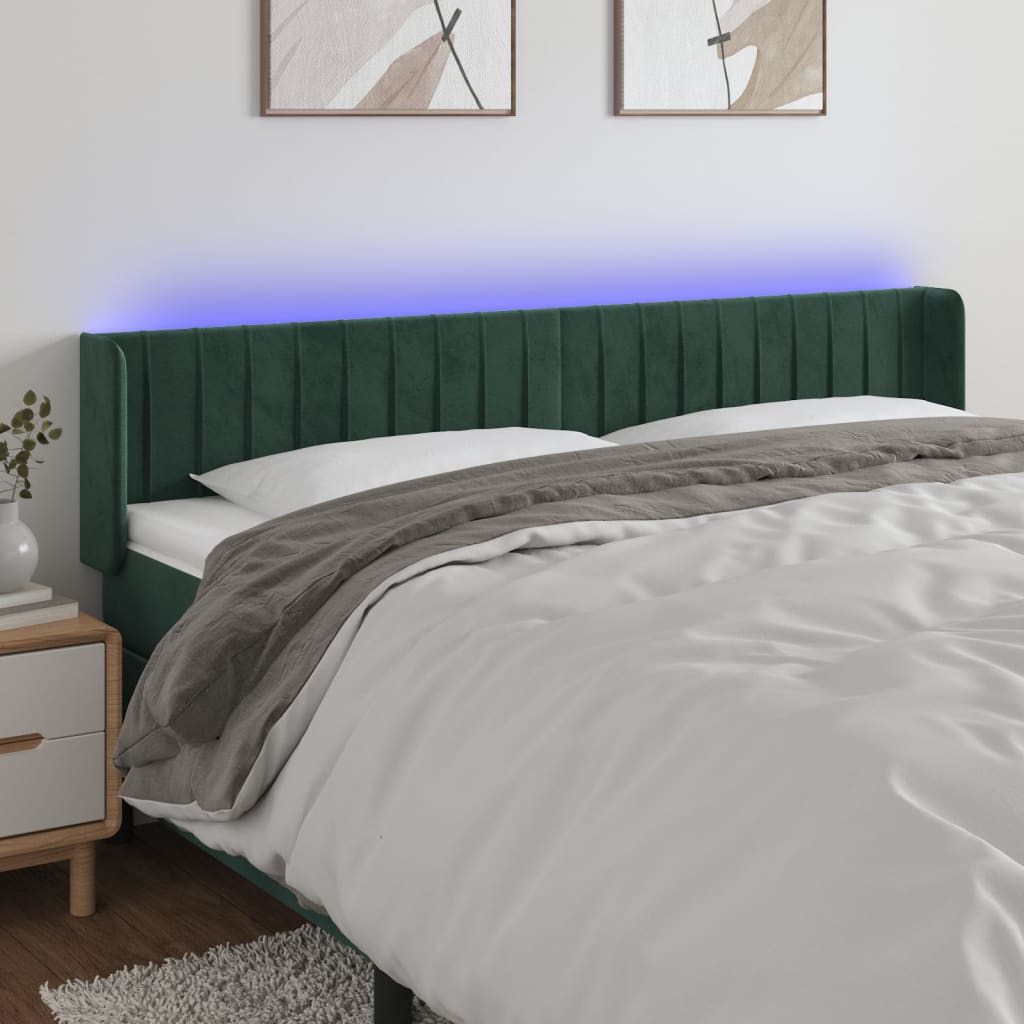 vidaXL Tăblie de pat cu LED, verde închis, 183x16x78/88 cm, catifea