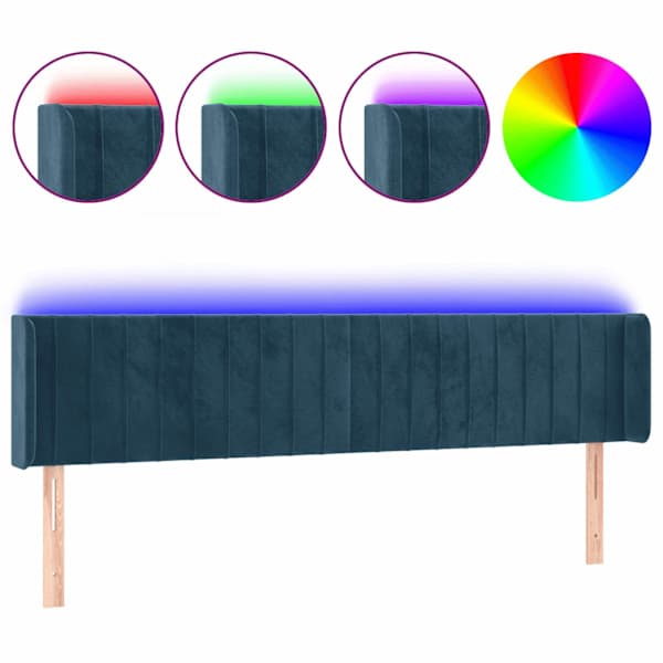 vidaXL LED-voodipeats, tumesinine, 183x16x78/88 cm, samet