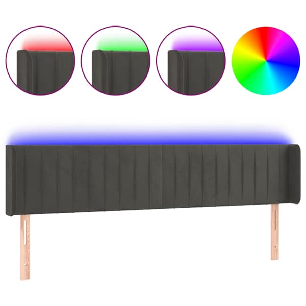 vidaXL LED-voodipeats, tumehall, 203x16x78/88 cm, samet