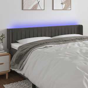 Čelo postele s LED tmavě šedé 203 x 16 x 78/88 cm samet