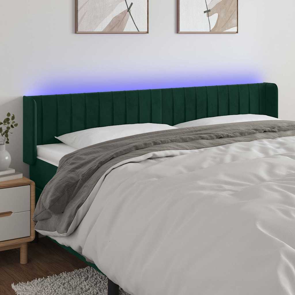 vidaXL Tăblie de pat cu LED, verde închis, 203x16x78/88 cm, catifea