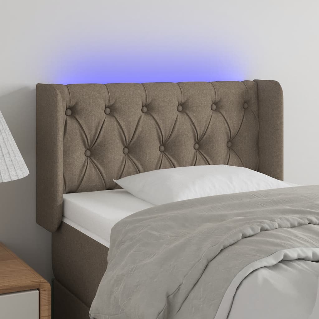 vidaXL Tăblie de pat cu LED, gri taupe, 83x16x78/88 cm, textil