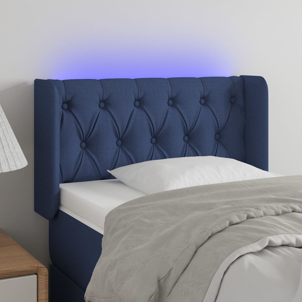 gultas galvgalis ar LED, 83x16x78/88 cm, zils audums | Stepinfit.lv