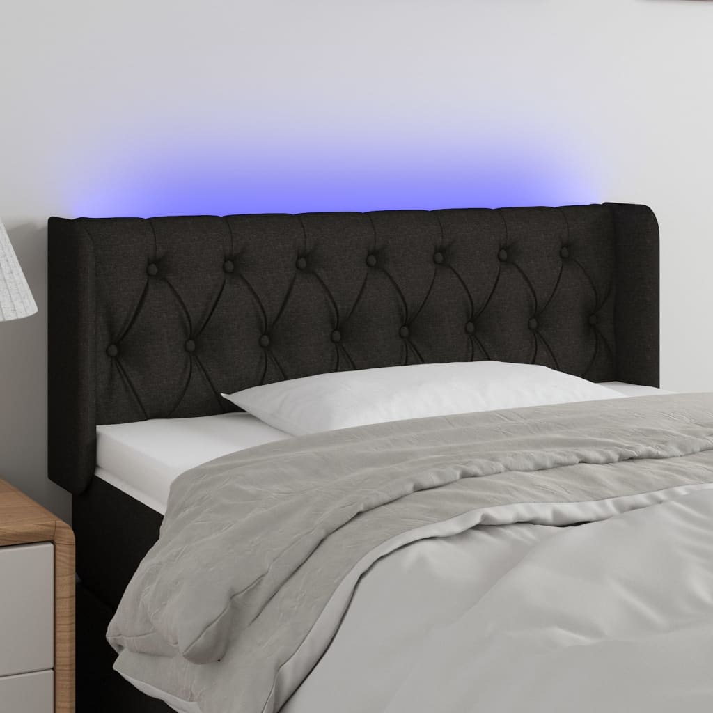vidaXL Tăblie de pat cu LED, negru, 93x16x78/88 cm, textil