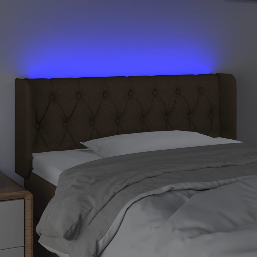 gultas galvgalis ar LED, 93x16x78/88 cm, tumši brūns audums | Stepinfit.lv