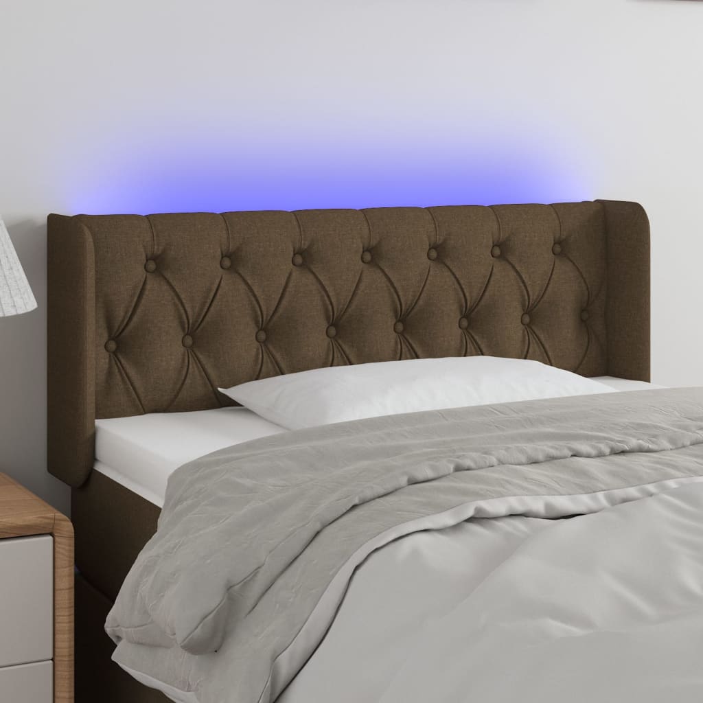 gultas galvgalis ar LED, 93x16x78/88 cm, tumši brūns audums | Stepinfit.lv