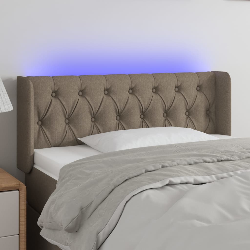 vidaXL Tăblie de pat cu LED, gri taupe, 93x16x78/88 cm, textil
