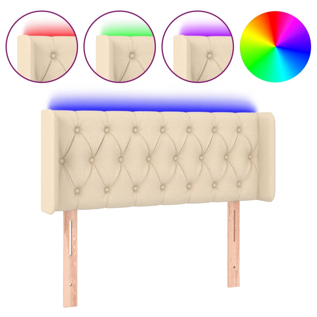 vidaXL ÄŚelo postele s LED krĂ©movĂ© 93 x 16 x 78/88 cm textil