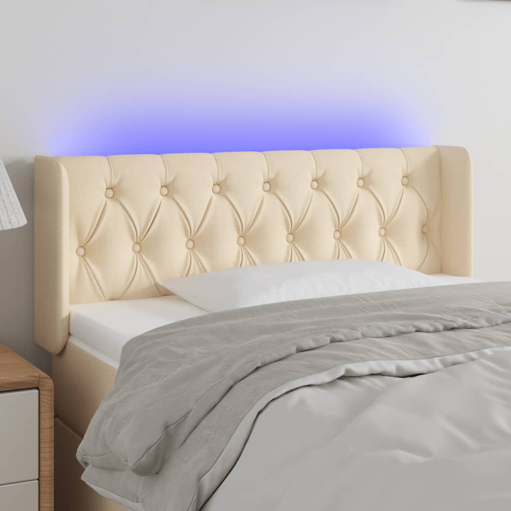 gultas galvgalis ar LED, 93x16x78/88 cm, krēmkrāsas audums | Stepinfit.lv
