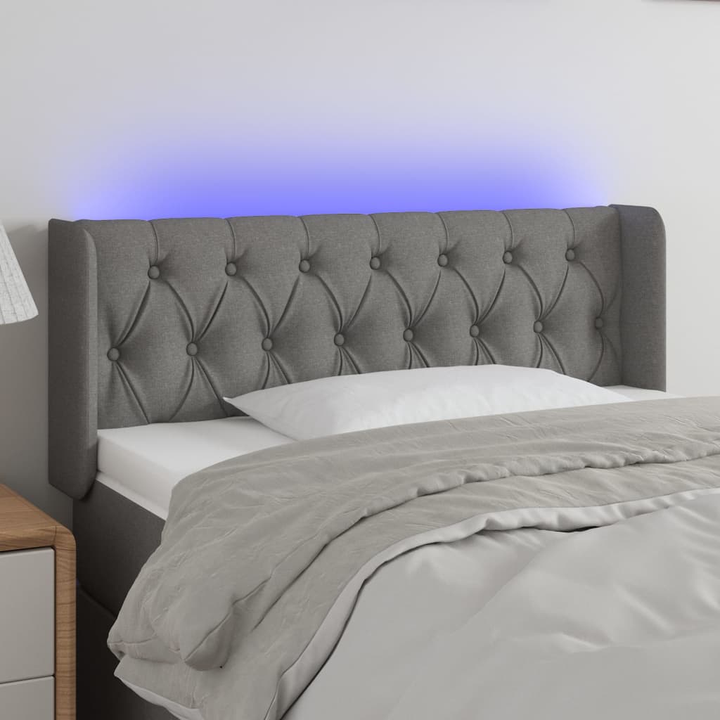 vidaXL Tăblie de pat cu LED, gri închis, 103x16x78/88 cm, textil