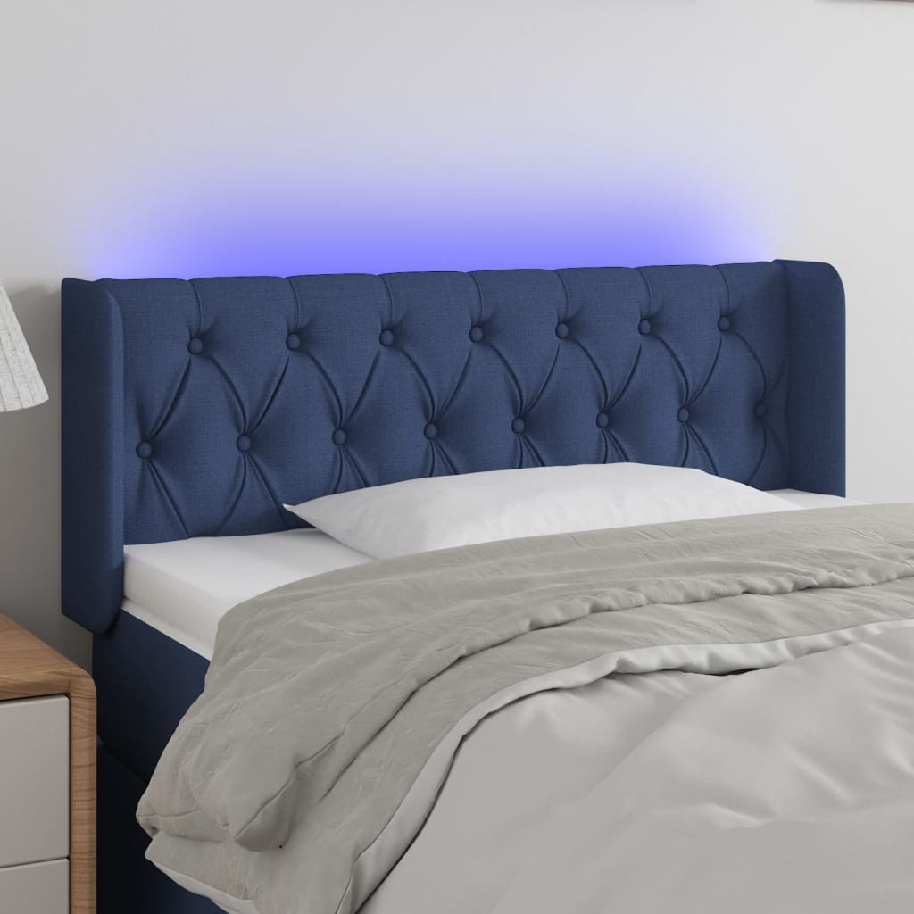 vidaXL LED Kopfteil Blau 103x16x78/88 cm Stoff