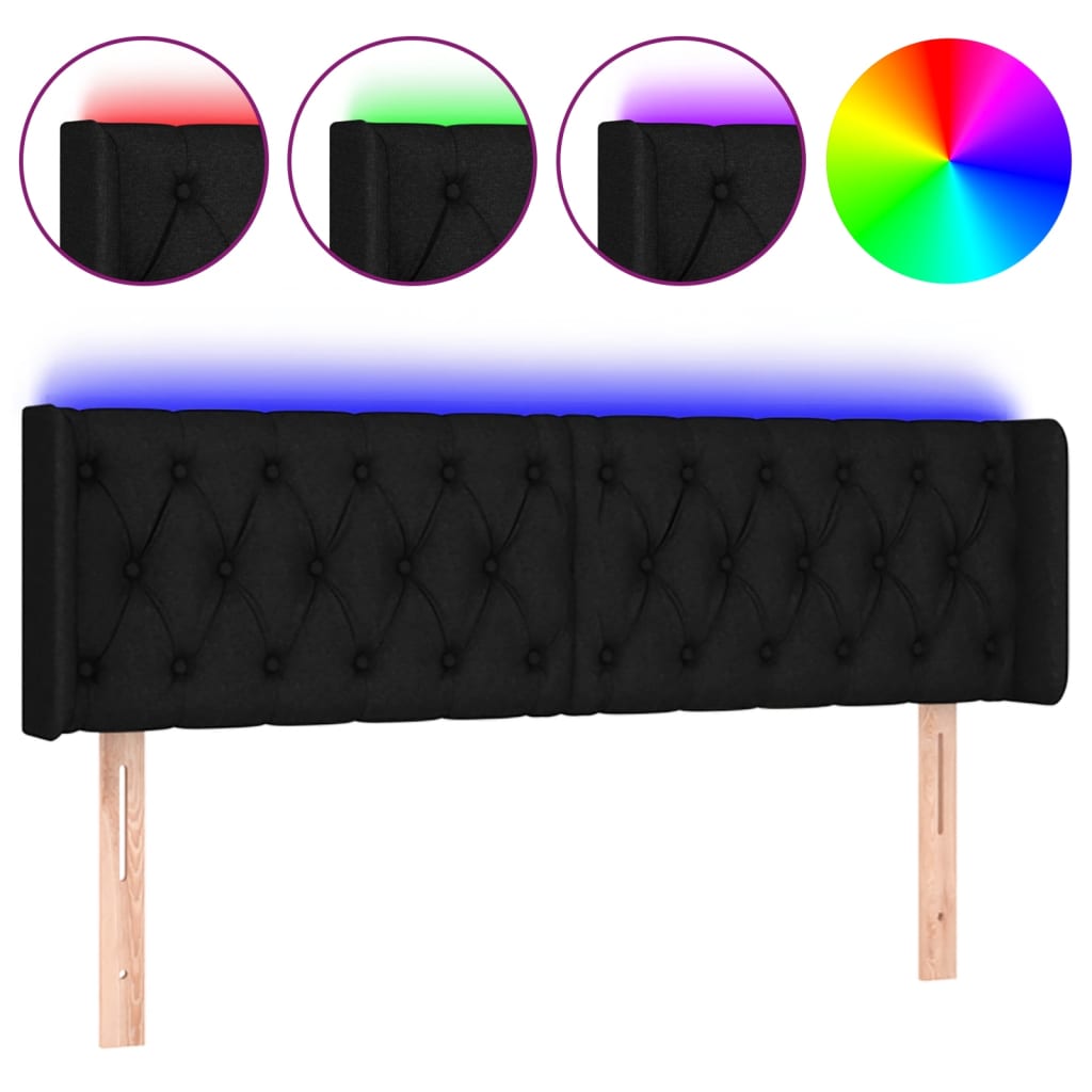 vidaXL Čelo postele s LED černé 147 x 16 x 78/88 cm textil