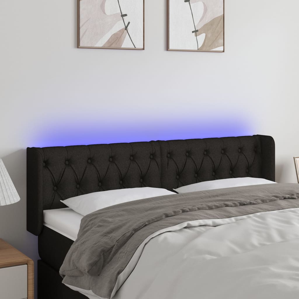 vidaXL Tăblie de pat cu LED, negru, 147x16x78/88 cm, textil