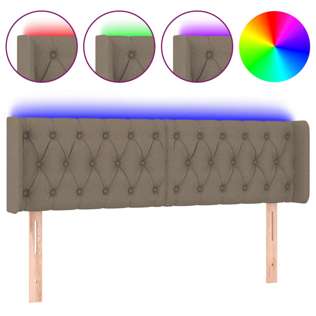 vidaXL Čelo postele s LED taupe 147 x 16 x 78/88 cm textil