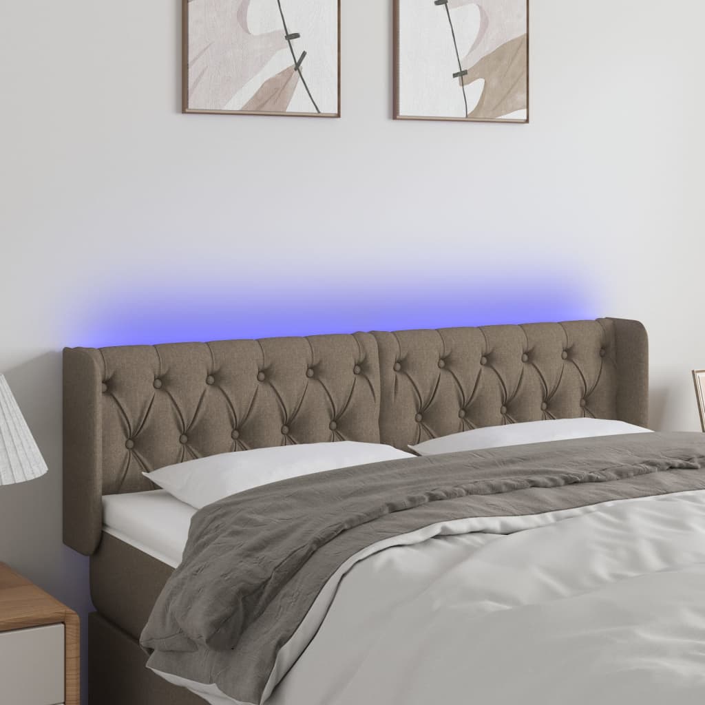 vidaXL Tăblie de pat cu LED, gri taupe, 147x16x78/88 cm, textil