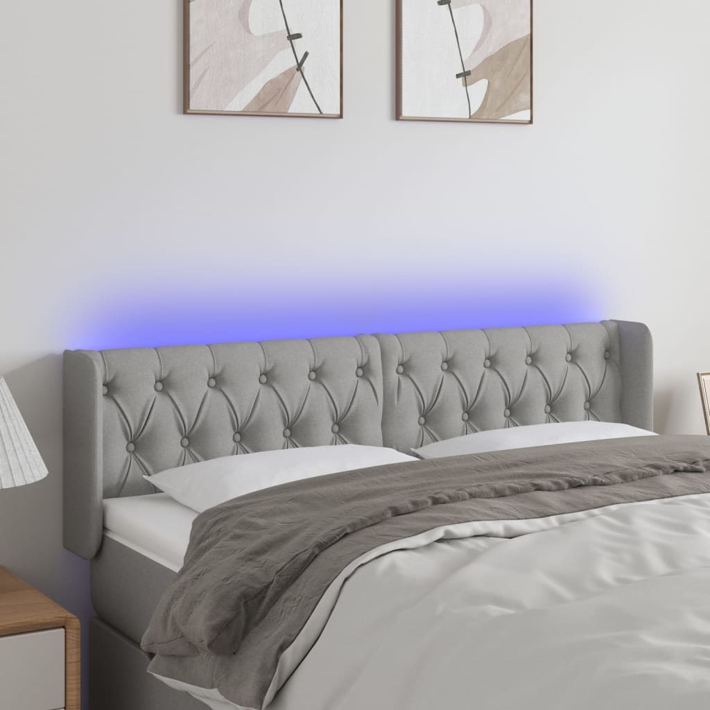 vidaXL Tăblie de pat cu LED, gri deschis, 163x16x78/88 cm, textil