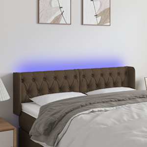 LED posteljno vzglavje temno rjavo 163x16x78/88 cm blago