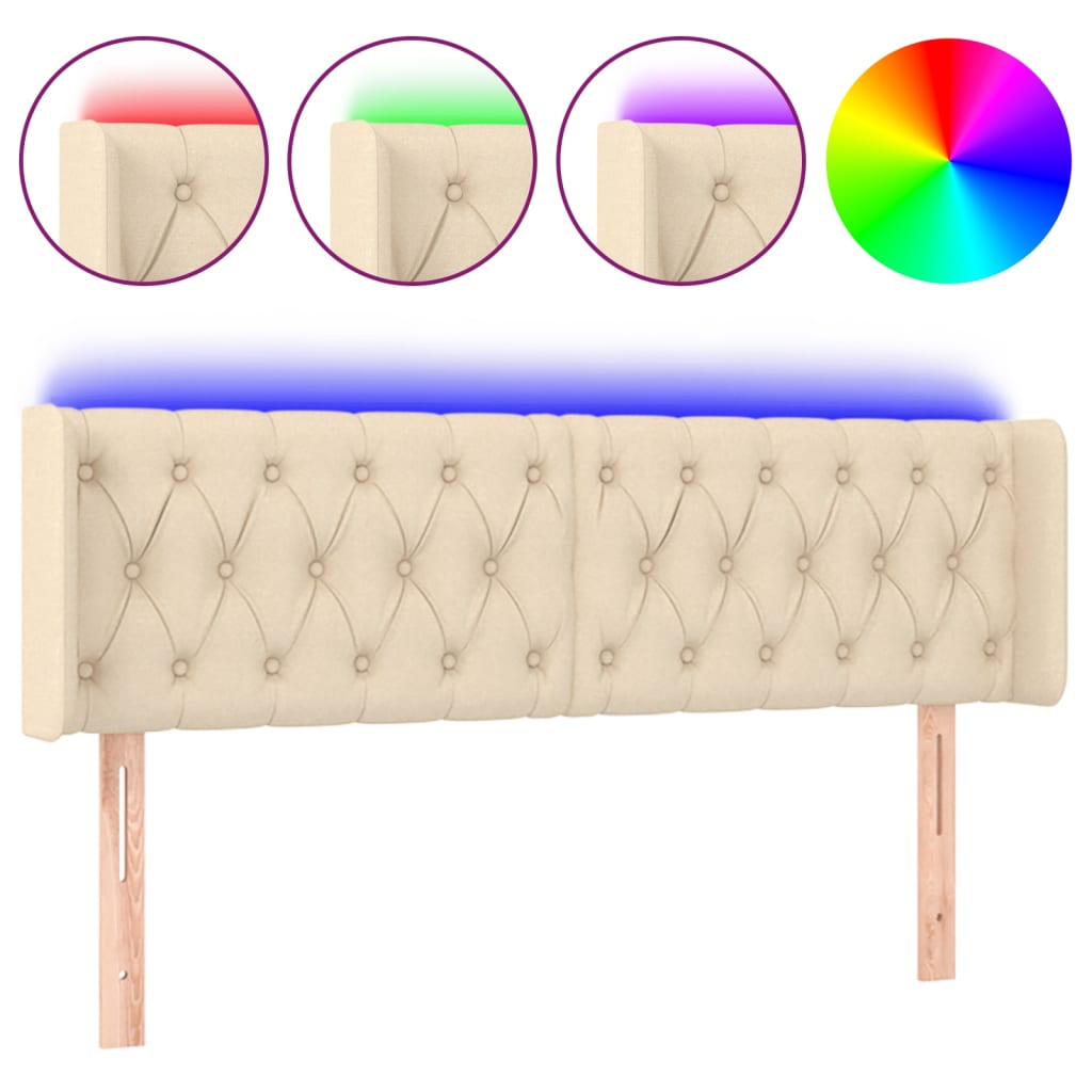 vidaXL Čelo postele s LED krémové 163 x 16 x 78/88 cm textil