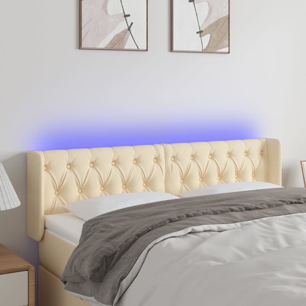 vidaXL Tăblie de pat cu LED, crem, 163x16x78/88 cm, textil
